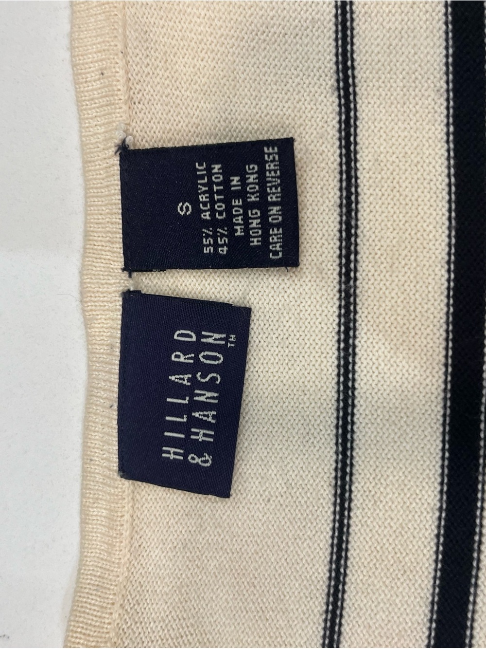 Hillard & Hanson Navy & Cream Striped V-Neck Knit Sweater - Picture 8 of 9